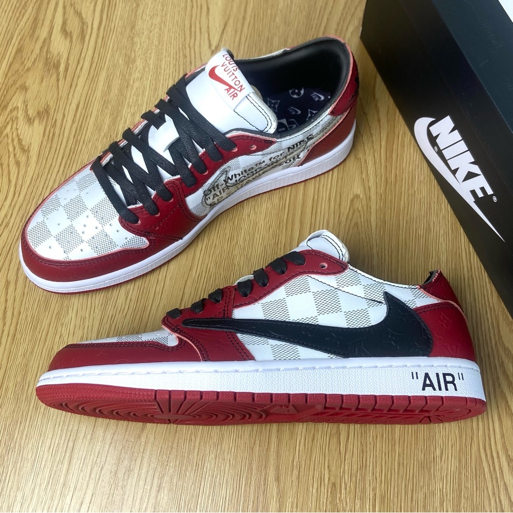 Nike Air Jordan 1 LOW/ Travis Scott/ Off-White -Men’s Checkered Sneakers Shoes